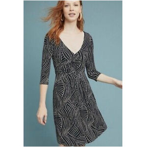 MAEVE V-Neck White Polka Dots 3/4 Sleeve Mini Dress